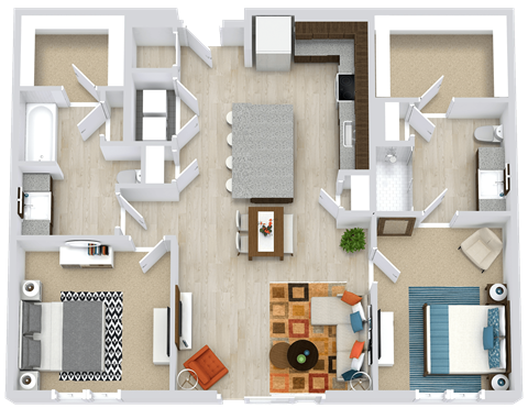 Floor plan for 2 beds, 2 baths, 1155 sqft